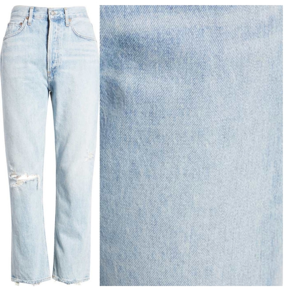 AGOLDE Riley Light Wash Distressed High Rise Straight Cropped Jeans - Picture 5 of 16